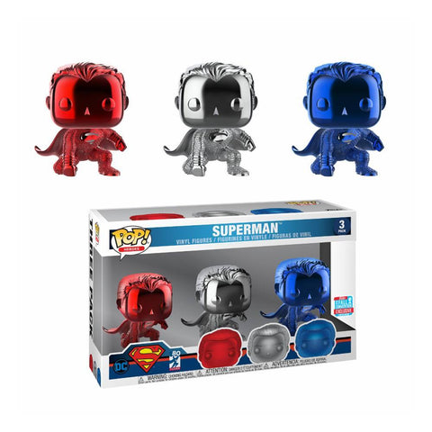 Funko Justice League POP! Vinyl Figure 3-Pack Superman (Chrome) Fall Convention 2018 - 2018 fall convention, 3-pack, box damage, DC Comics, Funko, limited edition, nycc, POP!, Superman - Gadgetz Home